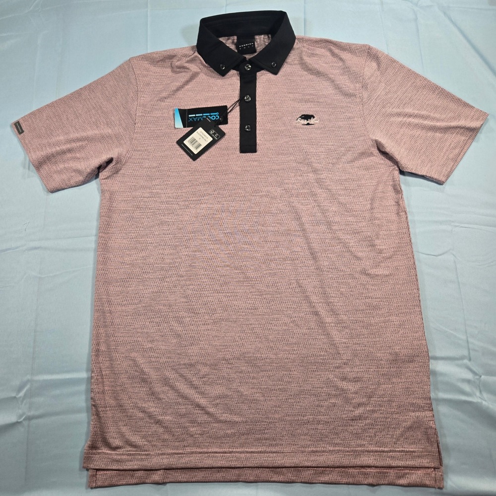 Dunning Golf Mens CoolMax Polo Shirt Black Pink Salt D7S23K518 Small NWT